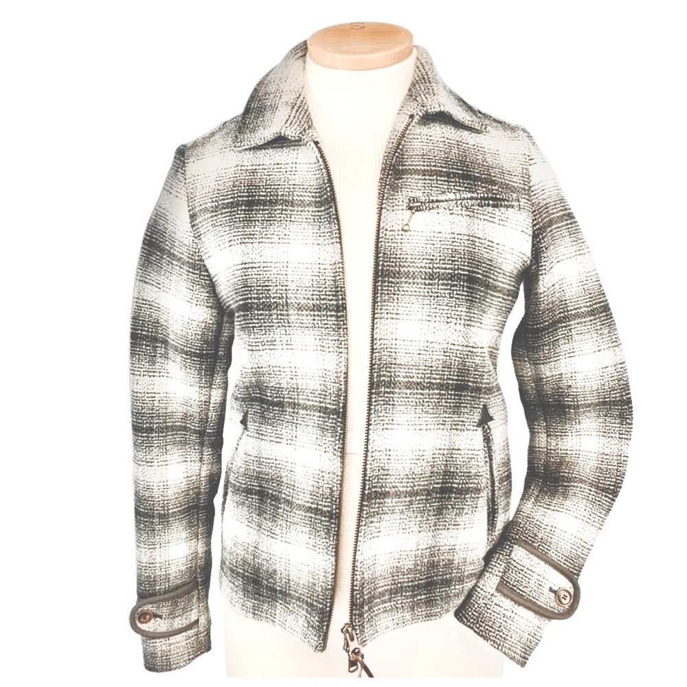 Guideboat Company 100% Wool Gray/Off White Plaid Traveler Jacket Fitted Cut SZ M